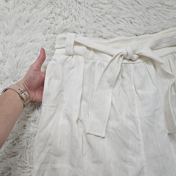 Free‎ People Movement Women's Sz L White 100% Cotton Belted Wide Leg Pants - Picture 3 of 15